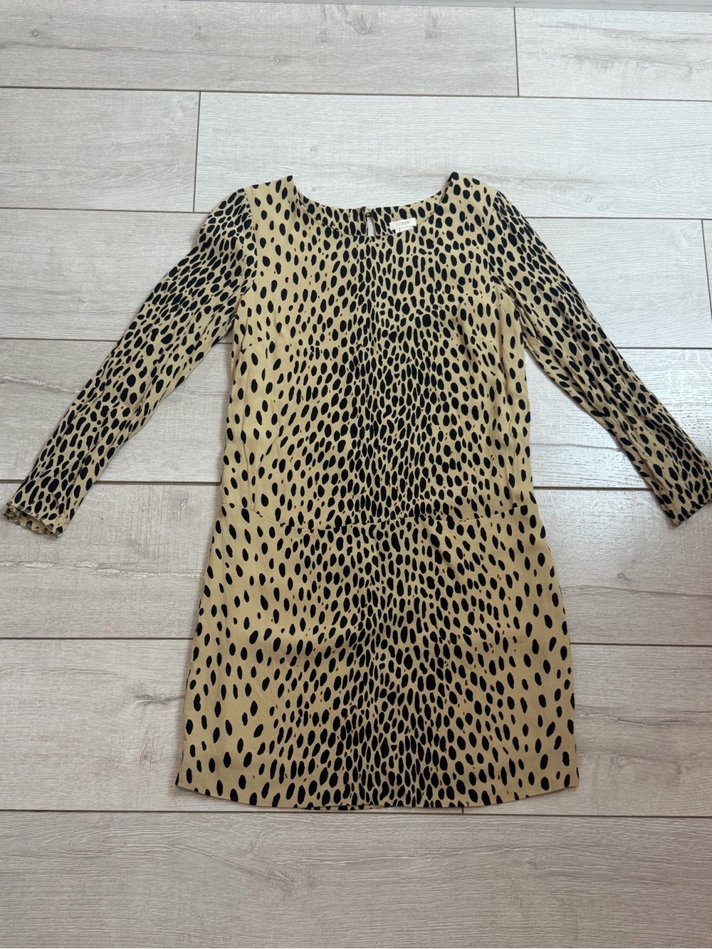 J.Crew Leopard Cheetah Print Shift Dress Size 0 Tan Black 3/4 Sleeve